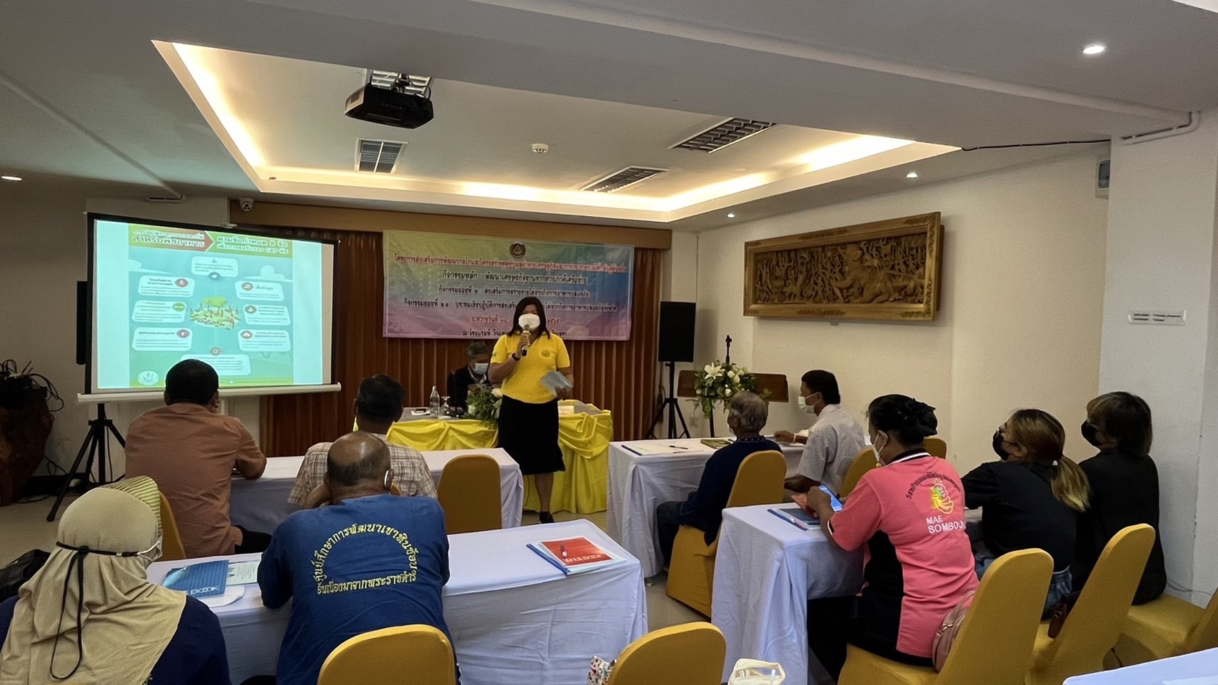 ???พช.ฉะเชิงเทรา ดำเนินโครงการ : ส่งเสริมการพัฒนากลไกและโครงสร้างดูดซับมูลค่าทางเศรษฐกิจและการกระจายรายได้กลับสู่ท้องถิ่น กิจกรรมหลัก : พัฒนาเศรษฐกิจฐานรากด้วยภาคีเครือข่าย กิจกรรมย่อยที่ 2 : ส่งเสริมการสร้างรายได้จากกิจการอาหารปลอดภัย กิจกรรมย่อยที่ 2.1 : ประชุมเชิงปฏิบัติการส่งเสริมการสร้างรายได้จากกิจการอาหารปลอดภัยจังหวัด