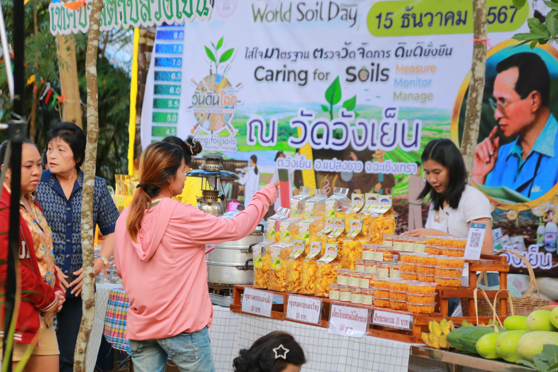 พช.ฉะเชิงเทรา ร่วมกับ วัดวังเย็นและเทศบาลตำบลวังเย็น  ดำเนินโครงการวันดินโลก World soil Day ปี 2567 วัดวังเย็น ภายใต้หัวข้อ “Caring for Soils : measure, monitor, manage” ใส่ใจมาตรฐาน ตรวจวัดจัดการ ดินดียั่งยืน เพื่อน้อมรำลึกถึงพระมหากรุณาธิคุณและถวายสดุดีพระเกียรติคุณพระบาทสมเด็จพระบรมชนกาธิเบศร มหาภูมิพลอดุลยเดชมหาราช บรมนาถบพิตร